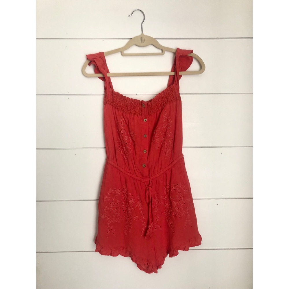 American Eagle Coral Eyelet Romper